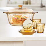 康宁（VISIONS）3.5L汤锅耐热玻璃炖锅+百丽餐具8件组盘子碗碟套装 锅具套装家用