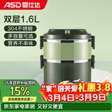爱仕达（ASD） 保温饭盒不锈钢分层大容量成人多层便携学生便当盒 橄榄绿1.6L双层饭盒