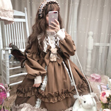 闪动少女洛丽塔裙子全套女2020新款Lolita公主裙学生洋装连衣裙OP长袖正新 【全套】咖啡色（裙子+发饰+裙撑+飞机盒） L (大码）