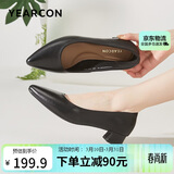 意尔康女鞋粗跟时装鞋浅口套脚高跟鞋工作女单鞋春秋 26904W黑色37