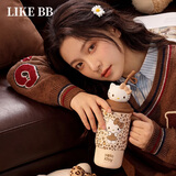 LIKE BB三丽鸥hellokitty保温杯子大容量吸管水杯女生高颜值可爱冰霸礼物 豹纹凯蒂猫-650ml【316控温-保温/保冷】 送杯刷+DIY