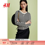 H&M【博主推荐】女装毛针织衫春新款高智感针织衫气质开衫0579541 黑色/条纹 XL 175/116