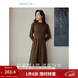 茵曼（INMAN）2025秋冬女装新款灯芯绒连衣裙新品长袖休闲针织礼服中长裙子 咖啡色 XL