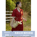 独束大码女装法式小翻领连衣裙女夏季新款遮肉显瘦雪纺裙子 红色 M （尺码：1）