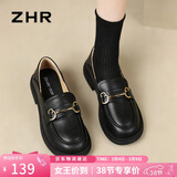 ZHR则则单鞋女真牛皮英伦风乐福鞋女时尚两穿小皮鞋女休闲女鞋BT38黑色37