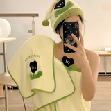 范爷家可爱干发帽浴巾毛巾3件套珊瑚绒学生宿舍浴裙女可穿可裹成人裹巾