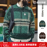 马登工装美式复古雪尼尔圣诞毛衣男春冬撞色加厚保暖打底套头针织衫 绿间条 【毛衣男高级感/男士针织衫/厚衣服】 S 【宽松版型/请参考尺码表】