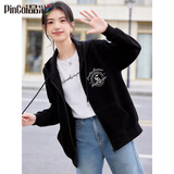 品彩（PinCai）卫衣外套女纯色小狗印花气质百搭休闲连帽开衫上衣 P141F2734