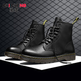 驰荿牛皮马丁靴男冬季高帮男鞋加绒真皮男靴雪地男士棉鞋东北大头皮靴 黑黄 鞋带八孔 加绒 41