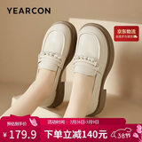 意尔康英伦风厚底增高舒适乐福鞋简约百搭小皮鞋女 49861W 米白3 36