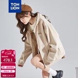 唐狮卫衣外套女春装秋冬季新款针织开衫宽松上衣女 加绒款/浅卡其 S