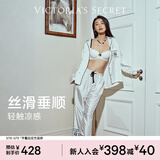 维多利亚的秘密 维密宅度假水光绸丝滑亲肤可外穿长袖长裤睡衣套装女 65NI白色波点-印花 11273302 M