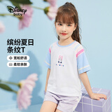 迪士尼（Disney）男女童短袖t恤2026夏亲子装儿童短袖T百搭短袖t恤浅蓝条纹 150