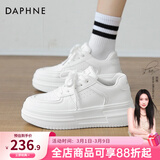 达芙妮官方小白鞋女2026年春秋爆款女鞋透气百搭运动休闲女鞋厚底板鞋女 白色【四季款 跟高5.5cm】 38
