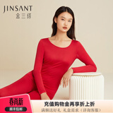 金三塔100%桑蚕丝真丝秋衣秋裤女圆领中薄款内衣套3NYF3C105 大红 L
