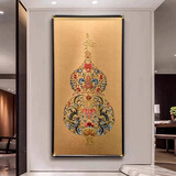 手工钉珠高端刺绣装饰画新中式玄关葫芦苏绣挂画走廊走道壁画喜庆 高档手工钉珠百福图B款 高度160宽度80cm 高档刺绣款【无珍珠款】 刺绣工艺+实木边框+钢化玻璃