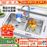 欧琳（OULIN）厨房水槽双槽洗菜盆双槽304不锈钢加厚洗碗槽双槽左右任选