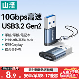 山泽USB3.2转换Type-C转接头OTG适用苹果15/16/17安卓手机数据转换头线接U盘耳机键鼠车载充电连接器