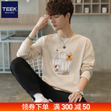 TEEK春秋款趣味印花长袖t恤男装上衣服 男士秋冬季新款休闲男棉体恤衫 HE38A杏色 L