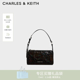 CHARLES&KEITH褶皱油蜡皮斜挎小方包手提包腋下包女士生日礼物CK2-80160183 Prism Noir黑色（新色） S