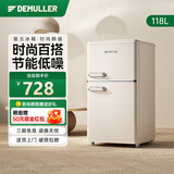 德姆勒（DEMULLER）复古冰箱冷藏冷冻家用租房办公室高颜值节能低音电冰箱118L 118升-芝士白
