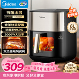 美的（Midea）小炎烤空气炸锅蒸烤一体上下双热源免翻面 多功能家用实用大容量6L 金属内腔蒸汽嫩炸烤箱KZC6054