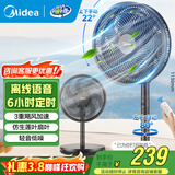 美的（Midea） 电风扇 家用风扇7叶落地扇立式轻音节能大风量电扇台扇迷你扇台立两用转页扇空气循环扇安静低音 语音遥控丨4段高度 3重飓风 家用落地扇