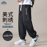 顶峰保罗（Dingfengbaoluo）日系纯棉裤子男夏季潮牌刺绣宽松美式工装休闲长裤WH5605黑色M