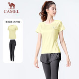 骆驼（CAMEL）运动套装女装新款瑜伽健身普拉提弹力短袖长裤防走光两件套运动服