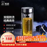 希诺（heenoor）双层玻璃杯男士办公泡茶杯送礼耐高温大容量水杯中秋节礼物礼盒 经典-适中适量345ml