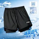李宁运动短裤男夏季马拉松速干跑步健身五分裤假两件沙滩裤二合一裤子