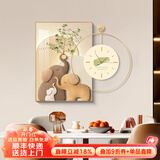 墨派 轻奢餐厅装饰画现代简约带钟表组合挂画饭厅背景墙壁画客厅挂画 幸福吉象 50*70cm晶瓷+直径50cm钟表