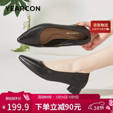 意尔康女鞋粗跟时装鞋浅口套脚高跟鞋工作女单鞋春秋 26904W黑色37