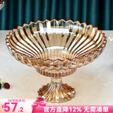 花语四季玻璃水果盘欧式家用客厅茶几高档轻奢零食糖果干果收纳盘大号盘子 莲花果盘（玻璃高脚）