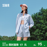 森马（Semir）【休闲套装】衬衫女中长款衬衫A字短裤24新款宽松休闲出街两件套 蓝色调00388 M