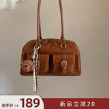 南风Chio2nd桑巴酒廊枕头包包女包秋冬复古波士顿包通勤手提单肩包 【棕色】桑巴酒廊枕头包