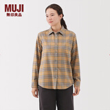 MUJI 女式 法兰绒 衬衫领 长袖衬衫衬衣内搭上衣纯棉冬季女装格子 暗黄色格纹 S （155/80A）