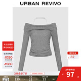 UR2026春季新款女装休闲格雷系挂脖褶皱长袖T恤UWJ450173 冷灰 M