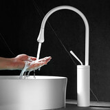 亚马顿台上盆加高龙头全铜冷热面盆水龙头浴室柜洗手盆洗脸盆水滴洗衣池 白色-加高款