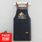 厨房餐饮专用可擦手款围裙防水防油H背带款可爱卡通印花工作服 黑色围裙1条
