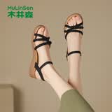 木林森（MULINSEN）凉鞋女新款通勤气质女士罗马凉鞋透气轻便外穿夏季凉鞋女 黑 37