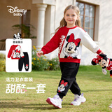迪士尼（Disney）女童套装儿童10A抑菌卫衣卫裤中小童装秋季休闲两件套 大红 90
