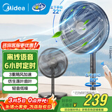 美的（Midea） 电风扇 家用风扇7叶落地扇立式轻音节能大风量电扇台扇迷你扇台立两用转页扇空气循环扇安静低音 语音遥控丨4段高度 3重飓风 家用落地扇