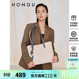 红谷包包女包新款潮流牛皮单肩包手提包通勤大容量托特女神节礼物 灰白