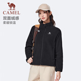 骆驼（CAMEL）双面摇粒绒外套女装立领运动抓绒上衣 J25CAXLN002 幻影黑 M
