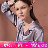 金三塔真丝睡衣女100%桑蚕丝外穿丝滑两件套居家服高级爱人礼物 19姆米高级灰 2XL