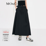 MO&Co.中高腰长款压褶宽松A字半身裙伞裙(附腰带)设计感裙子摩安珂 黑色-第2批 L 170