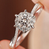 柯芙尼银D色莫桑石雪花戒指女士1克拉钻戒闺蜜圣诞节礼物送女生女友老婆 一克拉戒指 开口可调节