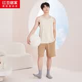 红豆居家男式纯棉无袖背心短裤家居服睡衣套装 暖意棕 185/104A 