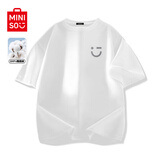 名创优品（MINISO）基础款logo笑脸短袖男夏季简约百搭纯棉圆领男生大码宽松休闲T恤 白色(m22浅灰笑脸胸标) S /165(品控严格)